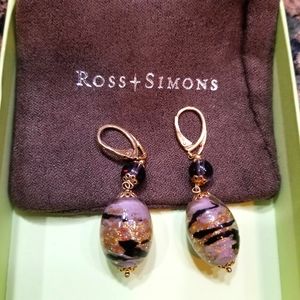 Murano Glass Amethyst Earrings NWOT